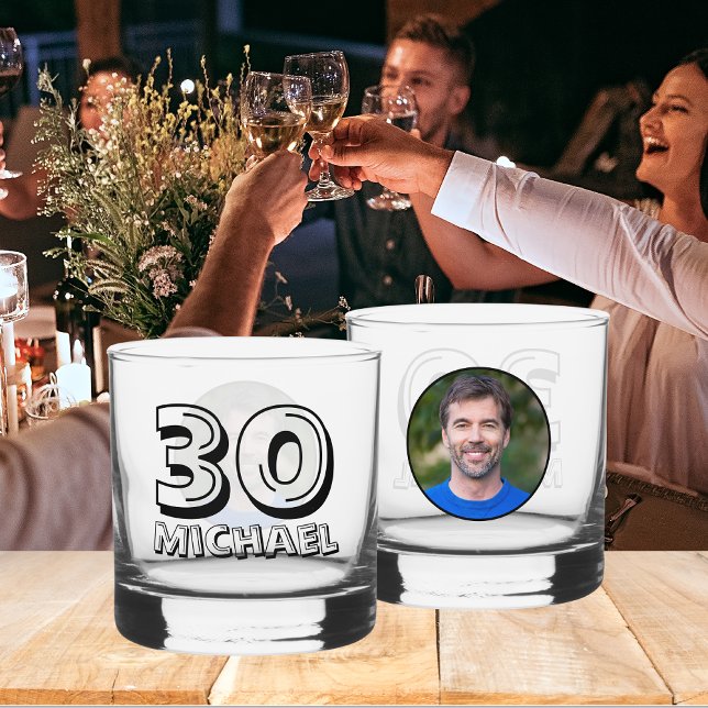 Verre À Whisky Joyeux 30e anniversaire Nom et photo (Front And Back)