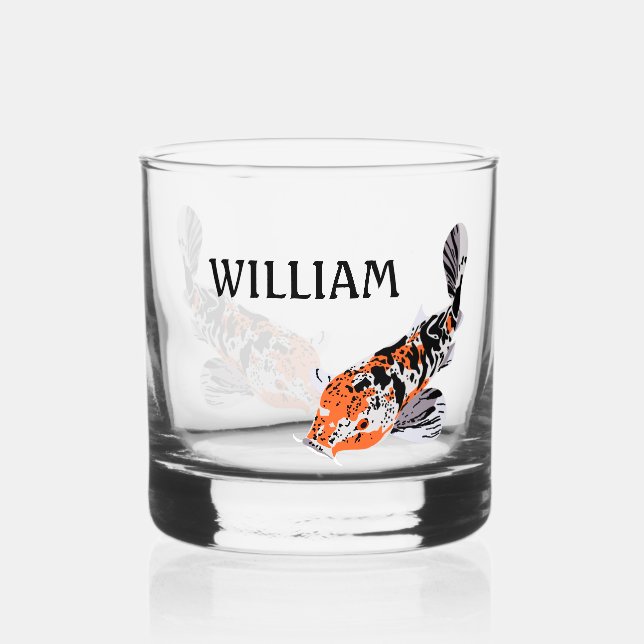 Verre À Whisky Koi Fish Illustration en Orange Personnalisé (Recto)
