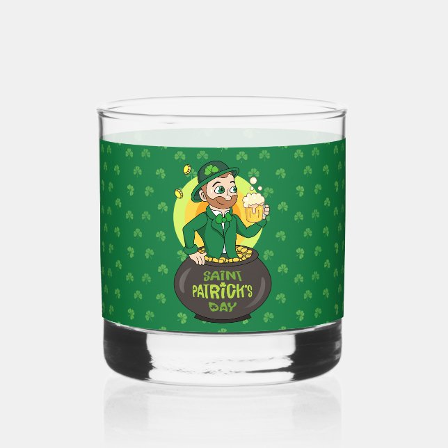 Verre À Whisky Leprechaun de dessin dans une casserole d'or tenan (Recto)