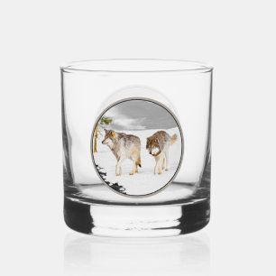Verre À Whisky Loups en peinture sur neige - Art original de la f