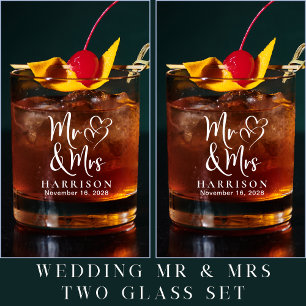 Verre À Whisky M. Mme Hearts Mariage