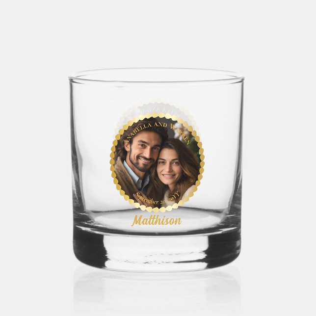 Verre À Whisky Mariage élégant ou couple d'anniversaire Nom photo (Recto)
