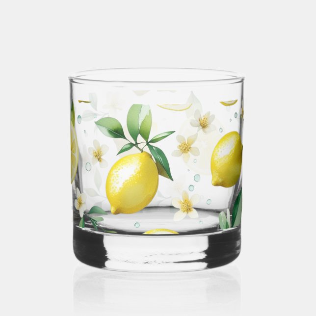Verre À Whisky Mariage moderne en bleu citron floral script (Gauche)
