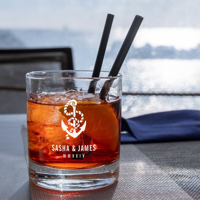Verre À Whisky Marine & White Corde nautique & mariage d'Ancres F (Créateur téléchargé)