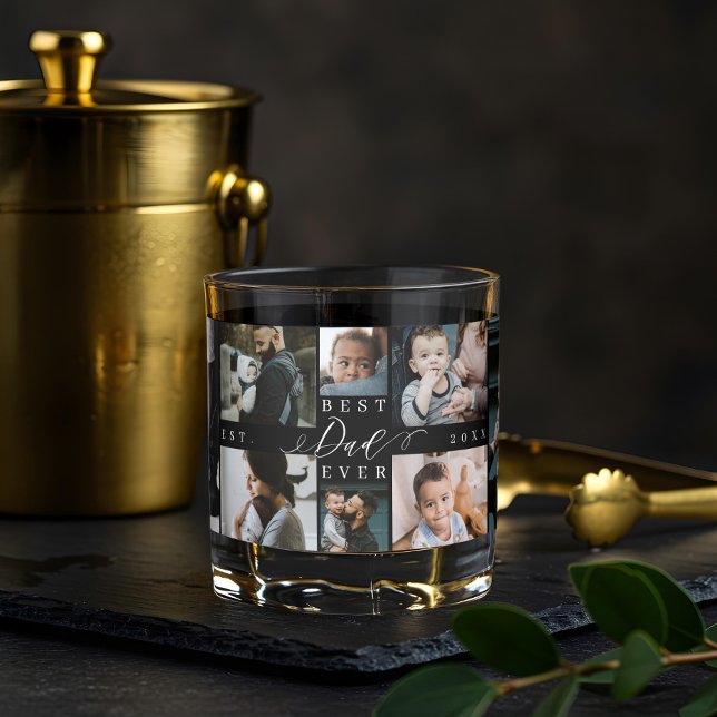 Verre À Whisky Meilleur papa jamais | Fête des pères 8 Collage ph (Best Dad Ever | Father's Day 8 Photo Collage Whiskey Glass)