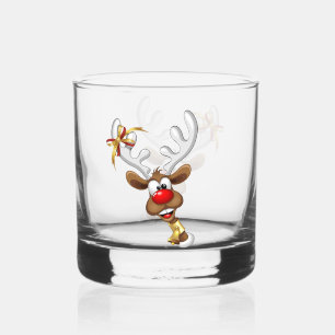 Verre À Whisky Mème de Noël drôle de renne qui regarde par-dessus