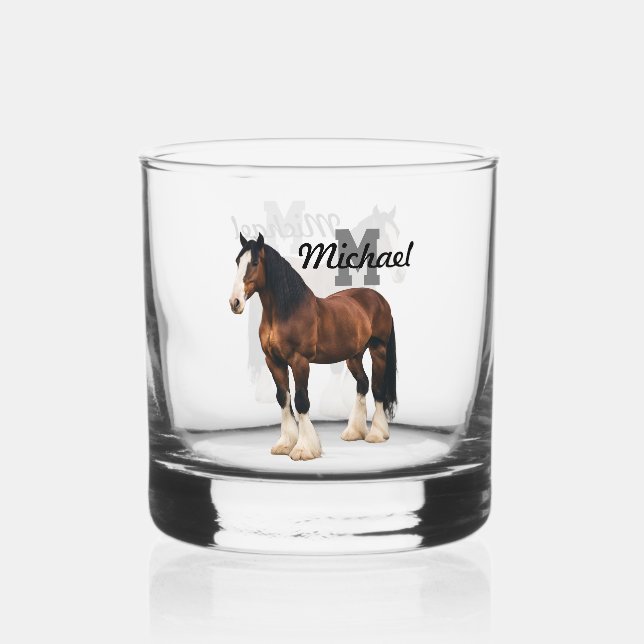 Verre À Whisky Monogramme Clydesdale Ébauche Cheval ferme animale (Recto)