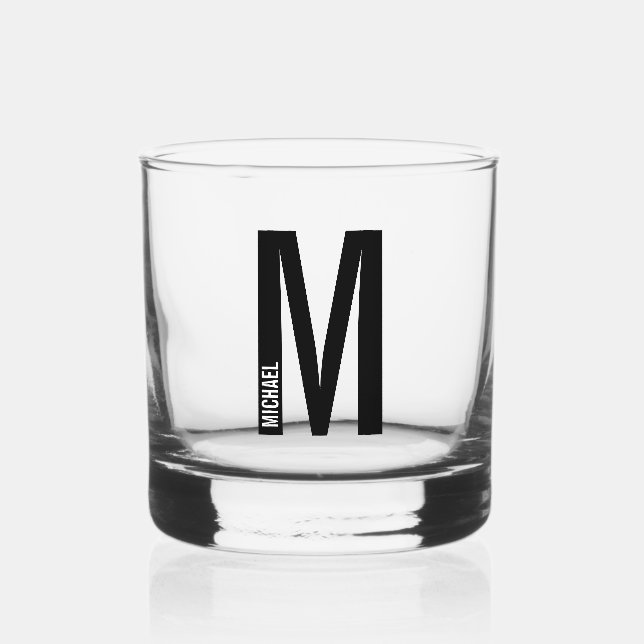 Verre À Whisky Monogramme et nom personnalisés modernes (Recto)