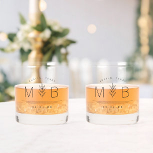Verre À Whisky Monogramme Mariage de tige botanique