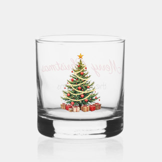 Verre À Whisky Nom, Arbre Décoré Charmant, Joyeux Noël