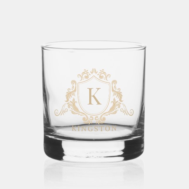 Verre À Whisky Nom du monogramme Gold Baroque Crest (Recto)