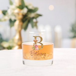 Verre À Whisky Nom personnalisé Blush rose doré lettre B