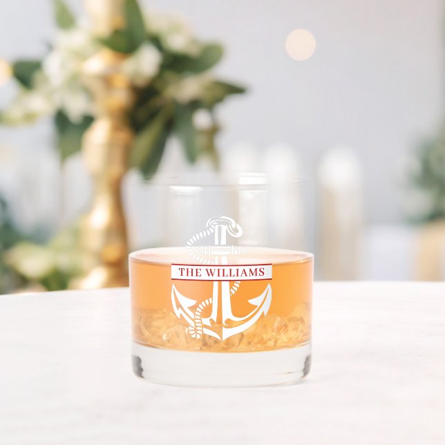Verre À Whisky Nom rouge de l'Ancre marine blanche personnalisée (Insitu (Mariage))