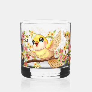 Verre À Whisky Oiseaux mignons et heureux parmi les fleurs du pri