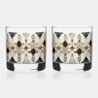 Verre À Whisky Or noir rouge motif géométrique moderne