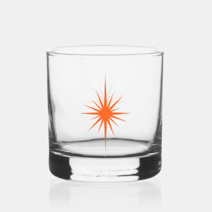 Verre À Whisky Orange 1950s Starburst Atomique Milieu du Siècle