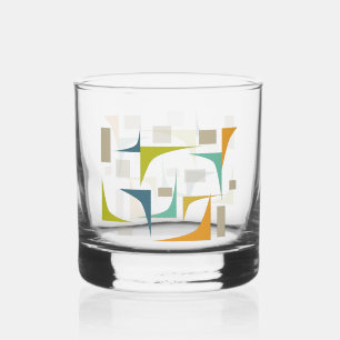 Verre À Whisky Orange Vert Turquoise Coins Mi-Siècle Rétro