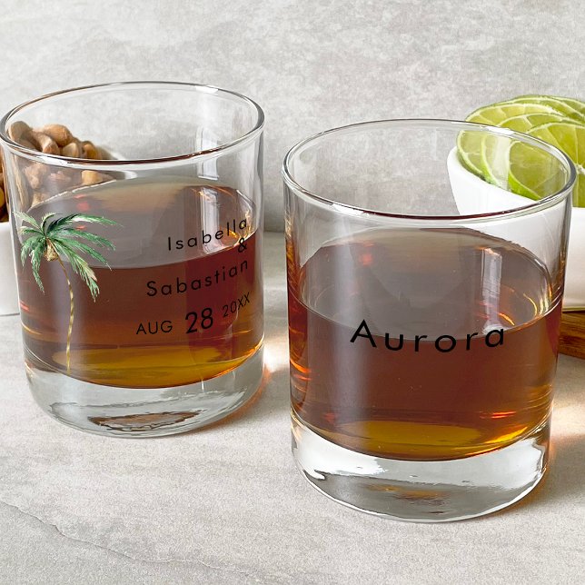 Verre À Whisky Palm Tree Destination Mariage Mariage (Créateur téléchargé)