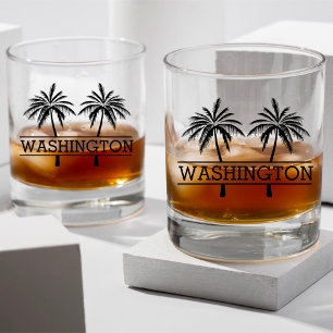 Verre À Whisky Palmiers Doubles Tropicaux avec Nom Personnalisé