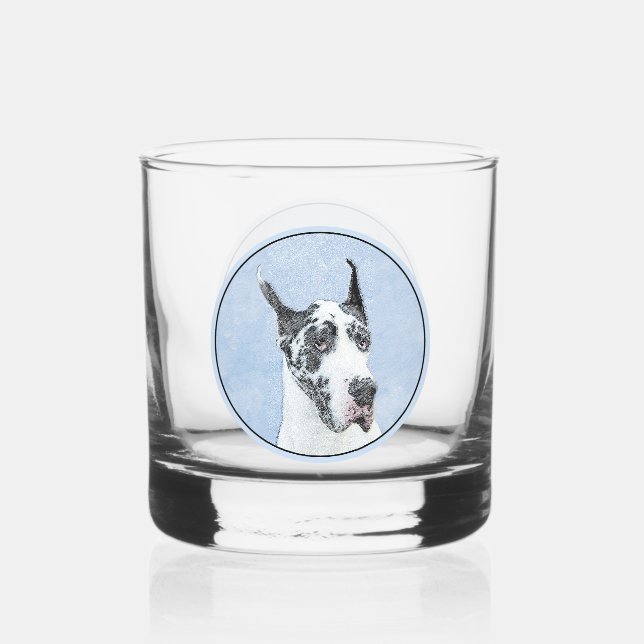 Verre À Whisky Peinture de Great Dane (Arlequin) - Art original d (Recto)