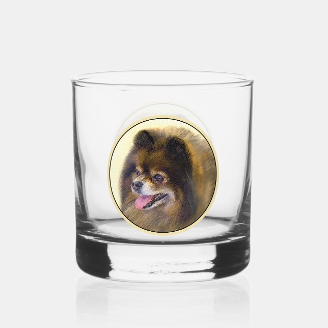 Verre À Whisky Peinture Poméranienne Noir et Tan Art Chien origin (Recto)