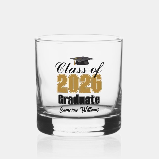 Verre À Whisky Personalized Gold Black Class of 2026 Graduation (Recto)