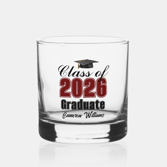 Verre À Whisky Personalized Maroon Black Class of 2026 Graduation (Recto)