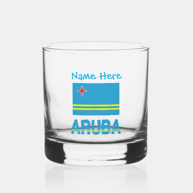 Verre À Whisky Personnalisation bleue du drapeau d'Aruba et d'Aru (Recto)