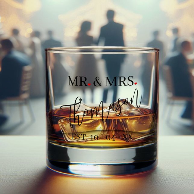 Verre À Whisky Personnalisé M. Et Mme Nom Rouge Coeur Noir Police (Créateur téléchargé)