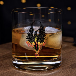Verre À Whisky Phénix Ardente Oiseau de Feu Tribal Noir Flammes