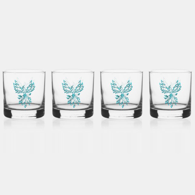 Verre À Whisky Phoenix bleu se lève sur blanc (Recto)