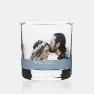 Verre À Whisky Photo Elégante Dusty Blue Script Wedding Party