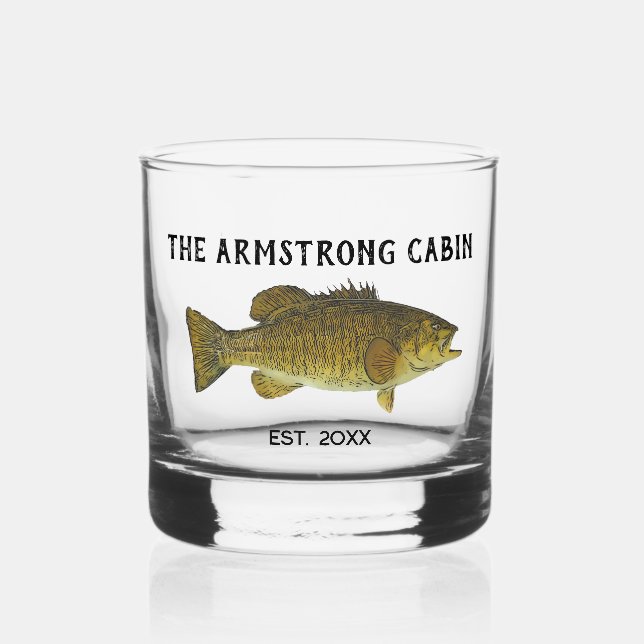 Verre À Whisky Rustique Cabine de famille de pêche personnalisée (Recto)