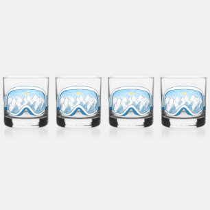 Verre À Whisky Ski Goggles Mountain Reflection Sky Blue Set 4