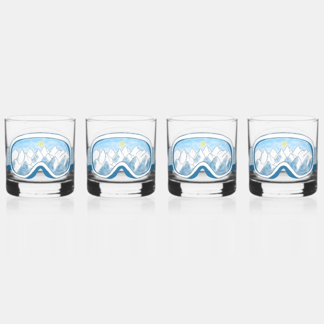 Verre À Whisky Ski Goggles Mountain Reflection Sky Blue Set 4 (Recto)