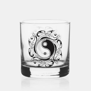 Verre À Whisky Symbole Yin & Yang Tatouage Noir et Blanc