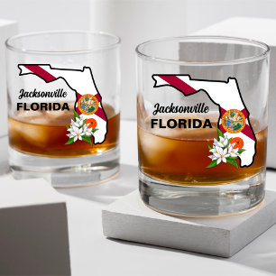 Verre À Whisky Texte personnalisé Drapeau de la Floride & Fleur F