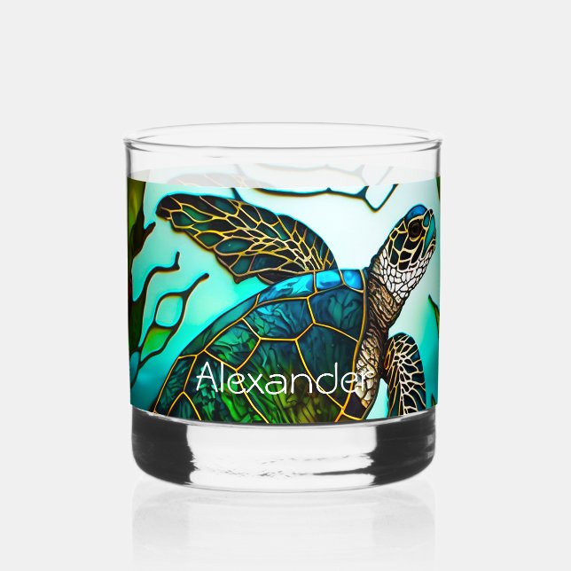 Verre À Whisky Tortue côtière Tropical Turquoise Bleu Vert (Recto)