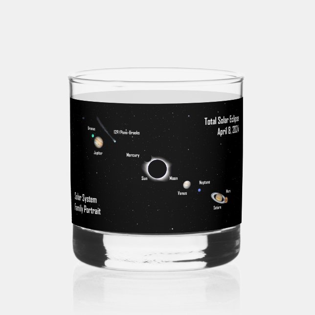 Verre À Whisky Total Eclipse 2024 Système solaire Portrait de fam (Recto)