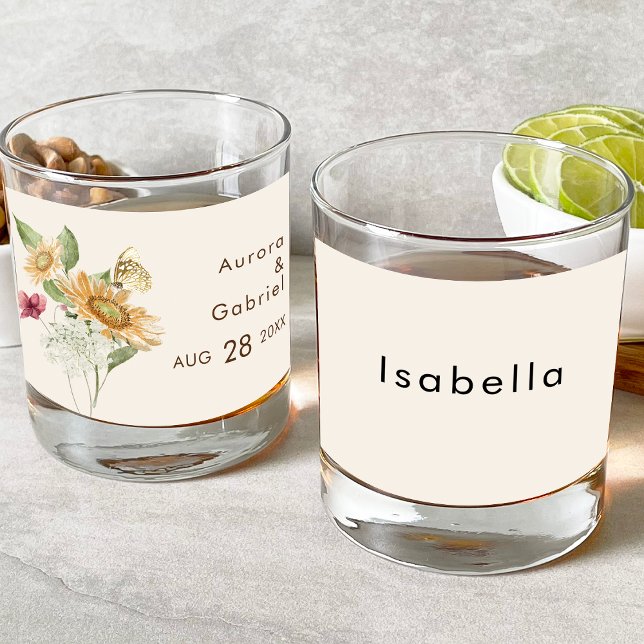 Verre À Whisky Tournesol Rustique Beige Mariage fête nuptiale (Créateur téléchargé)