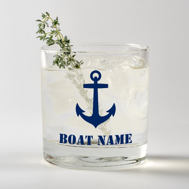 Verre À Whisky Votre nom de bateau Ancre marine bleu marine (Créateur téléchargé)