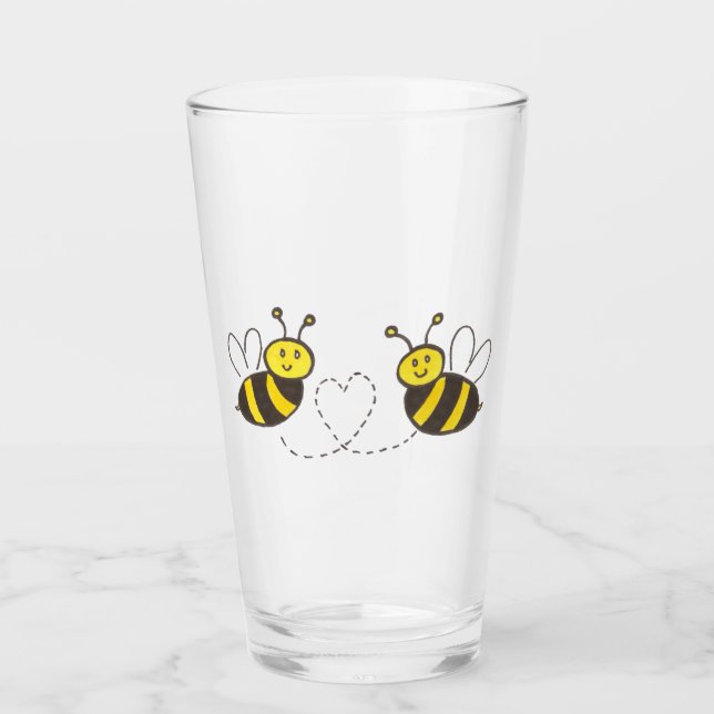 Verre Abeilles avec illustration mignonne de cœur (Devant)
