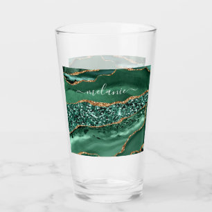 Verre Agate Green Gold Parties scintillant Geode Marbre