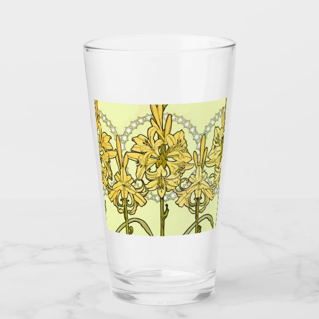 Verre Alfonse Mucha Art Nouveau Lily motif floral (Devant)
