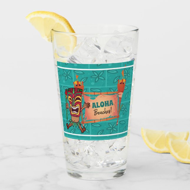 Verre Aloha Plages Tiki Torches Hawaiian Luau Bamboo  (Devant glace)