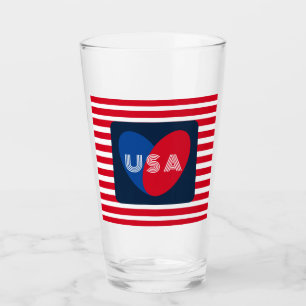 Verre Amour USA Patriotique Rouge Bleu Bleu Fun Heart Gl
