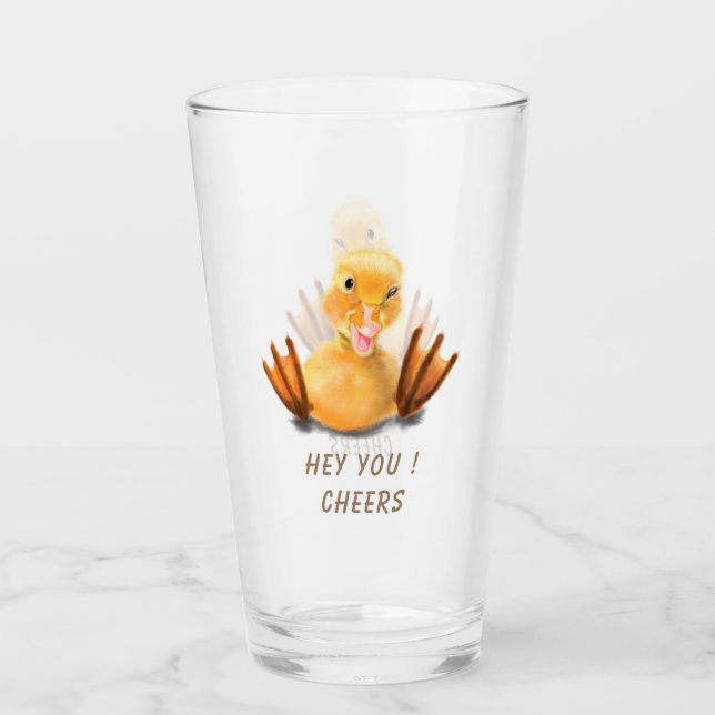 Verre amusant avec un canard jouant sourire - Brav (Devant)