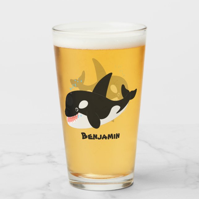 Verre Amusante baleine orque mignonne dessin animé (Dos (rempli))