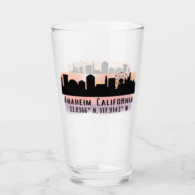 Verre Anaheim Skyline Latitude et Longitude Pint Glass (Devant)