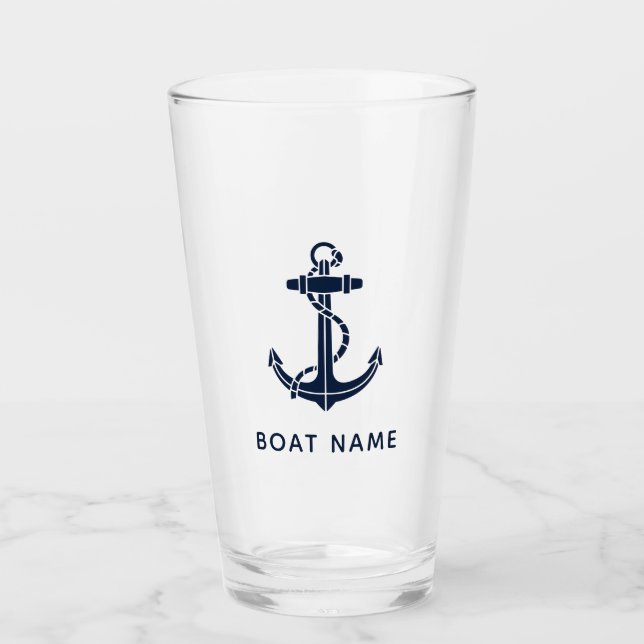 Verre Ancre Bleue marine Nautique Nom du bateau personna (Devant)